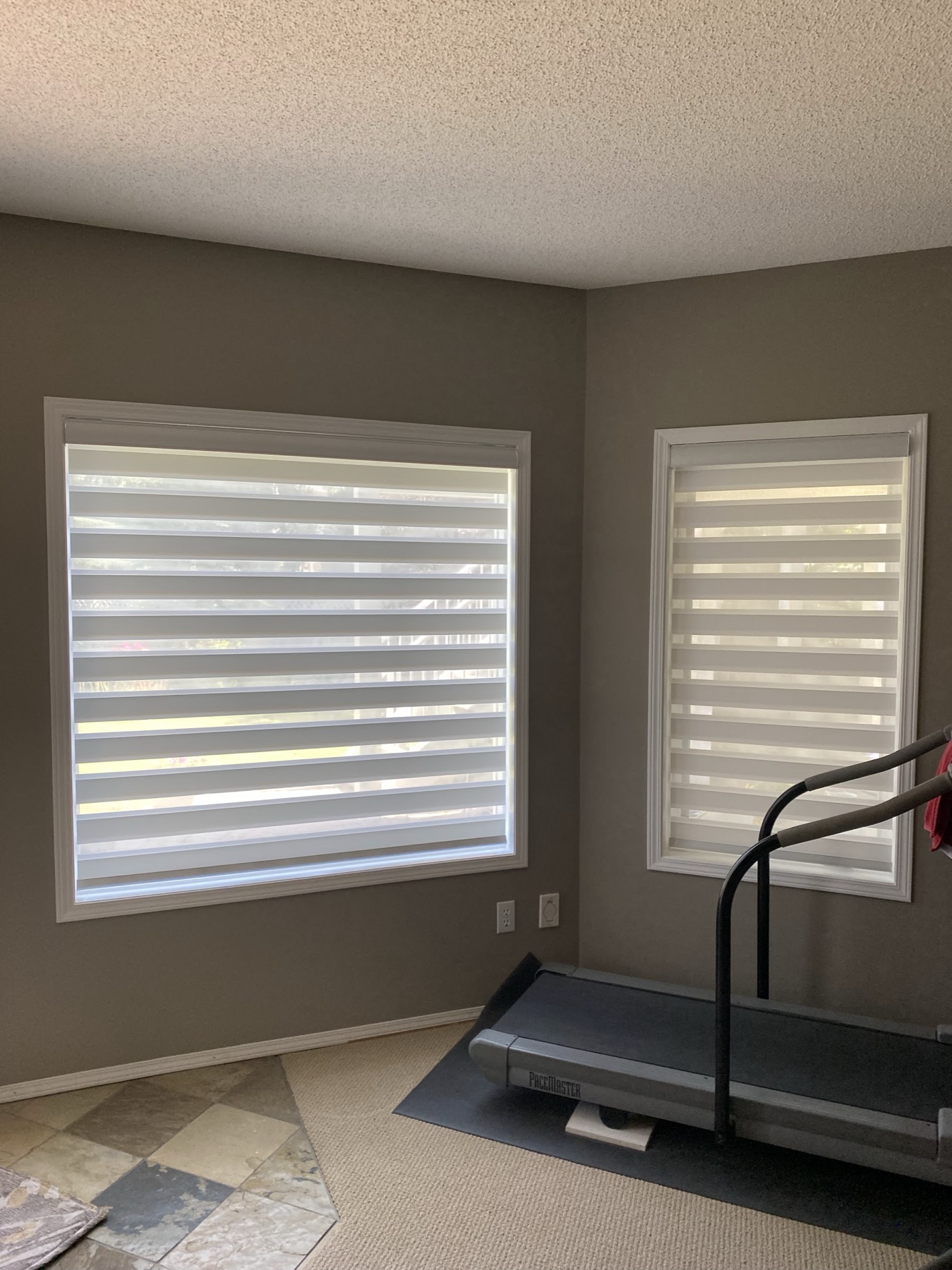 Zebra blinds installed in a Calgary home — made in the Sunbusters workshop